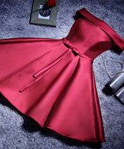 A-line Off-the-Shoulder Satin Short/Mini Homecoming Dress with Bow Detail