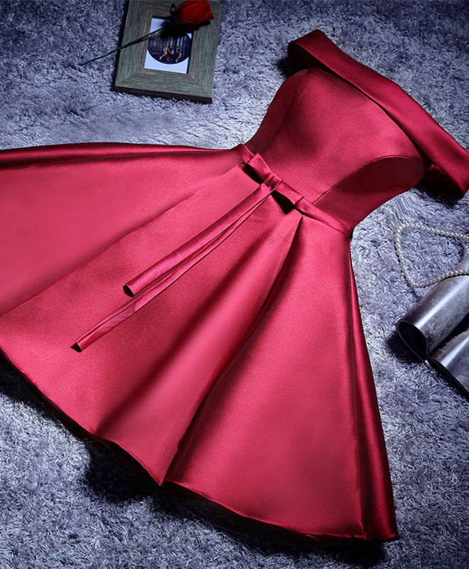 A-line Off-the-Shoulder Satin Short/Mini Homecoming Dress with Bow Detail