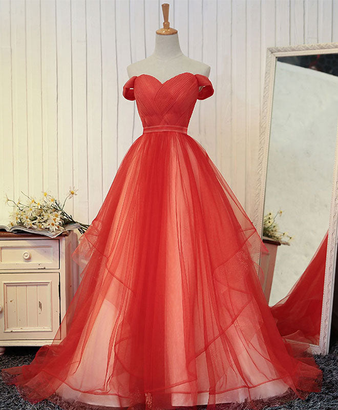 A-line Sweetheart Floor-Length Tulle Prom Dress with Lace-Up Back