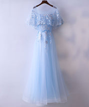 A-line Scoop Neck Floor-Length Tulle & Lace Prom Dress with Lace-Up Back