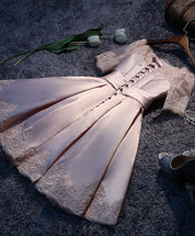 Strapless Floral Lace Satin Homecoming Dress with Pleated Skirt