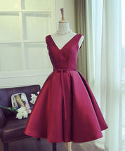 Elegant Deep V-Neck Sleeveless Satin A-Line Short Homecoming Dress with Lace-Up Back