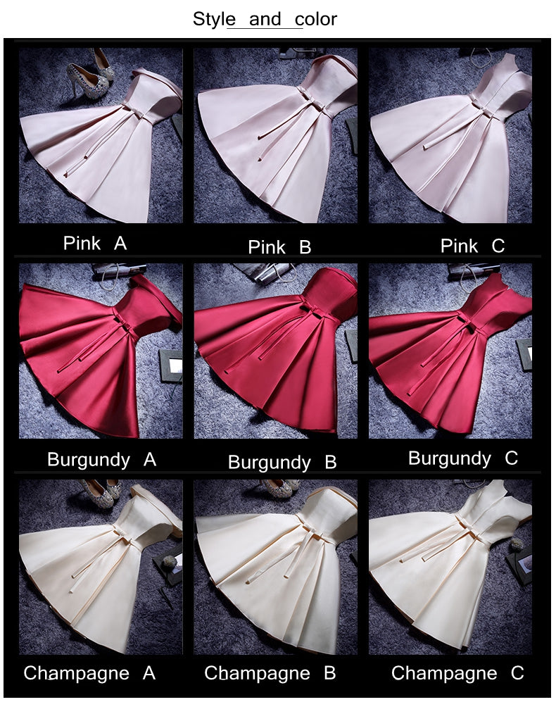 A-line Off-the-Shoulder Satin Short/Mini Homecoming Dress with Bow Detail