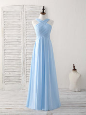 A-Line Cross Halter Neck Floor-Length Chiffon Prom Dress with Pleated Bodice