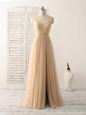 A-Line V-Neck Floor-Length Chiffon Pleated Bodice Prom Dress