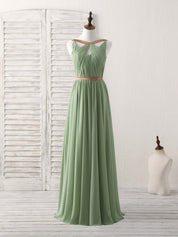 A-Line V-Neck Floor-Length Chiffon Prom Dress with Pleats