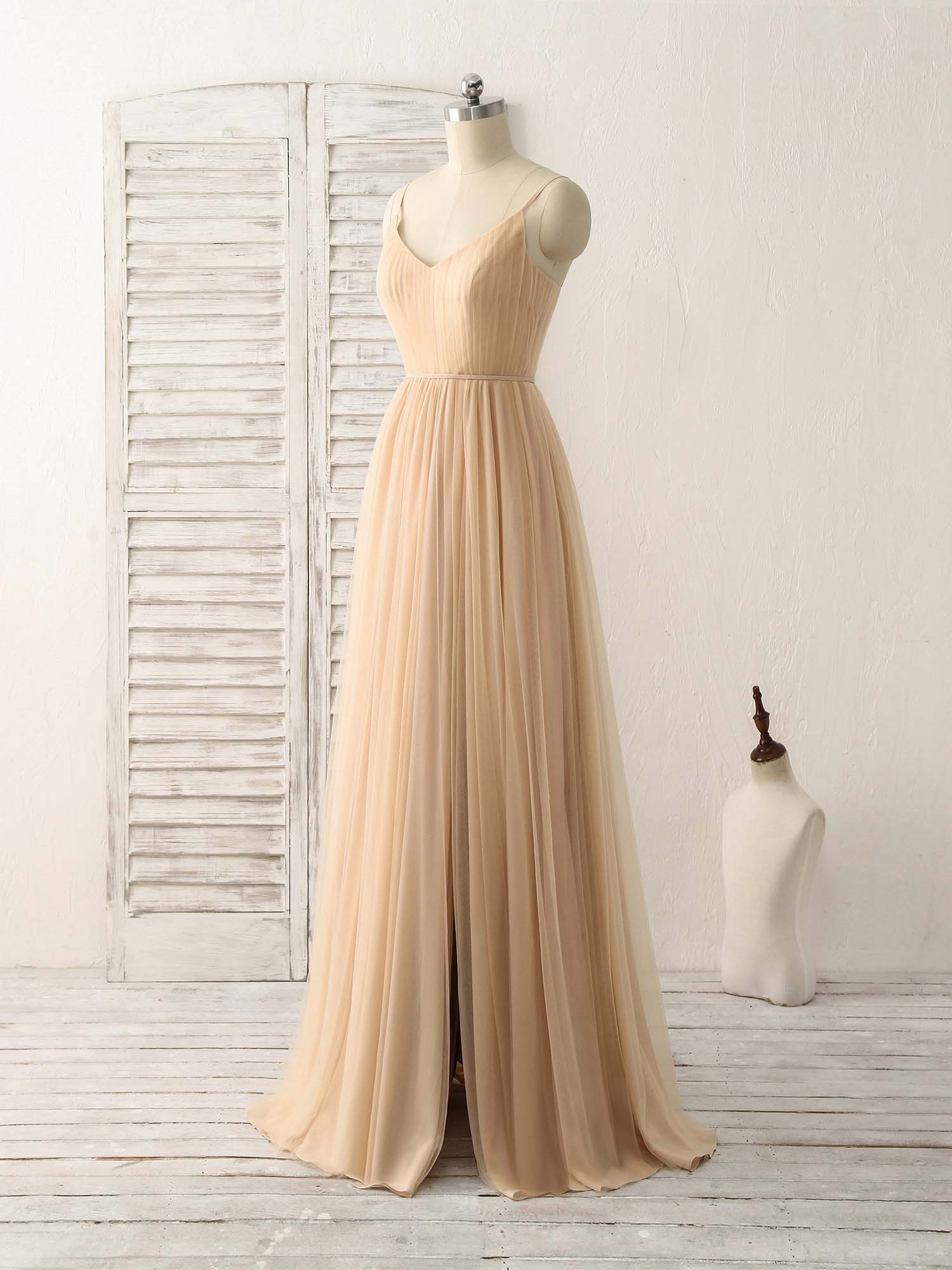A-Line V-Neck Floor-Length Chiffon Pleated Bodice Prom Dress