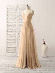 A-Line V-Neck Floor-Length Chiffon Pleated Bodice Prom Dress