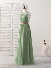A-Line V-Neck Floor-Length Chiffon Prom Dress with Pleats