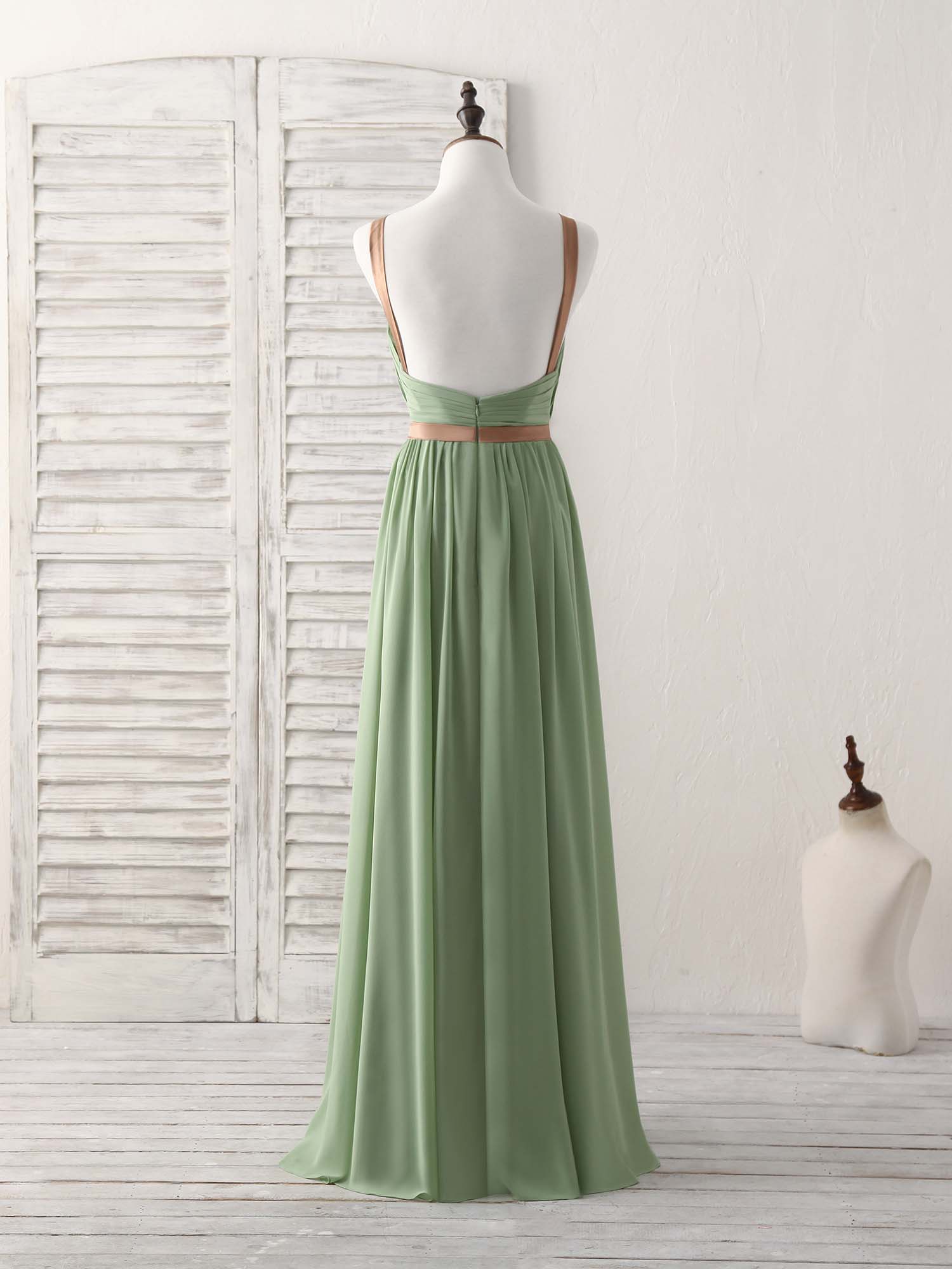 A-Line V-Neck Floor-Length Chiffon Prom Dress with Pleats