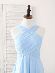 A-Line Cross Halter Neck Floor-Length Chiffon Prom Dress with Pleated Bodice