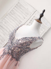 Beaded V-Neck A-Line Floor-Length Tulle Prom Dress