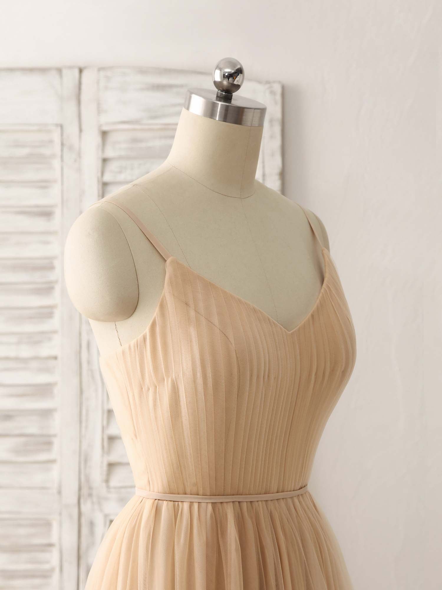 A-Line V-Neck Floor-Length Chiffon Pleated Bodice Prom Dress