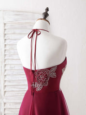 A-line Halter Neck Floor-Length Tulle Prom Dress with Beaded Floral Appliqué