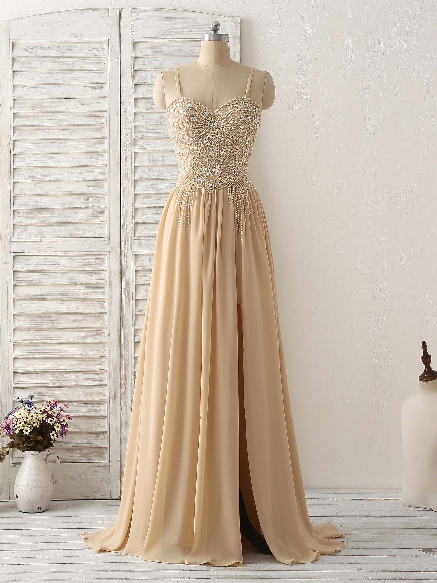 A-Line Sweetheart Neck Floor-Length Tulle Gown with Beaded Bodice Prom Dress