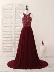 A-Line Halter Neck Floor-Length Satin Prom Dress with Beaded Bodice