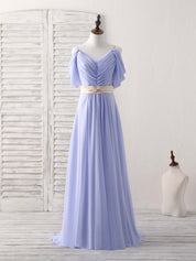 A-Line Off-the-Shoulder Floor-Length Chiffon Prom Dress with Ruched Bodice