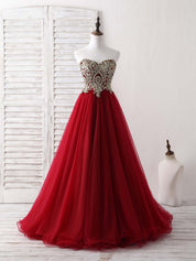 A-Line Sweetheart Neck Floor-Length Tulle Gown Prom Dress with Embellished Lace Bodice