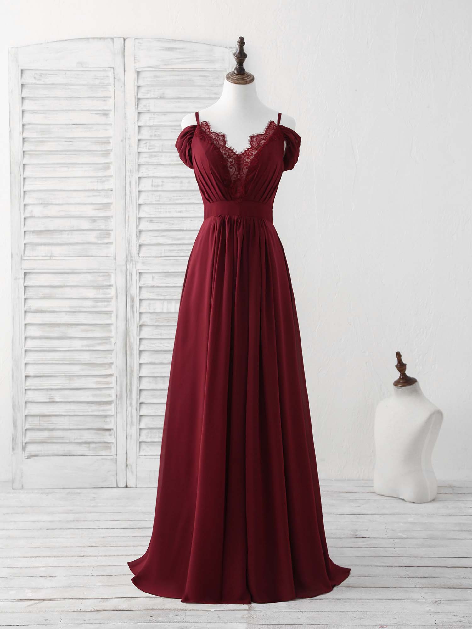 A-line Sweetheart Neck Floor-Length Chiffon Lace Prom Dress with Draped Off-Shoulder Sleeves