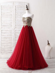A-Line Sweetheart Neck Floor-Length Tulle Gown Prom Dress with Embellished Lace Bodice