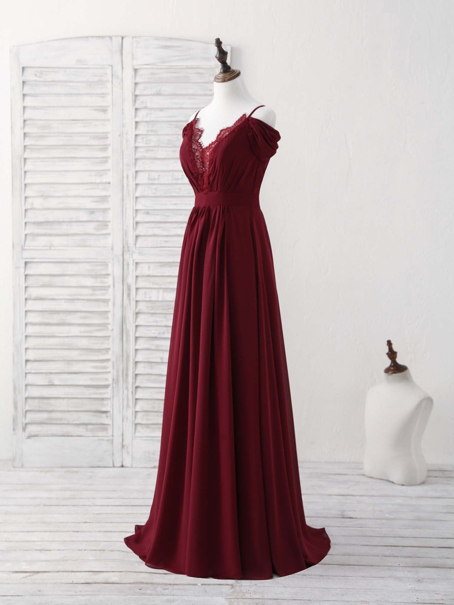 A-line Sweetheart Neck Floor-Length Chiffon Lace Prom Dress with Draped Off-Shoulder Sleeves