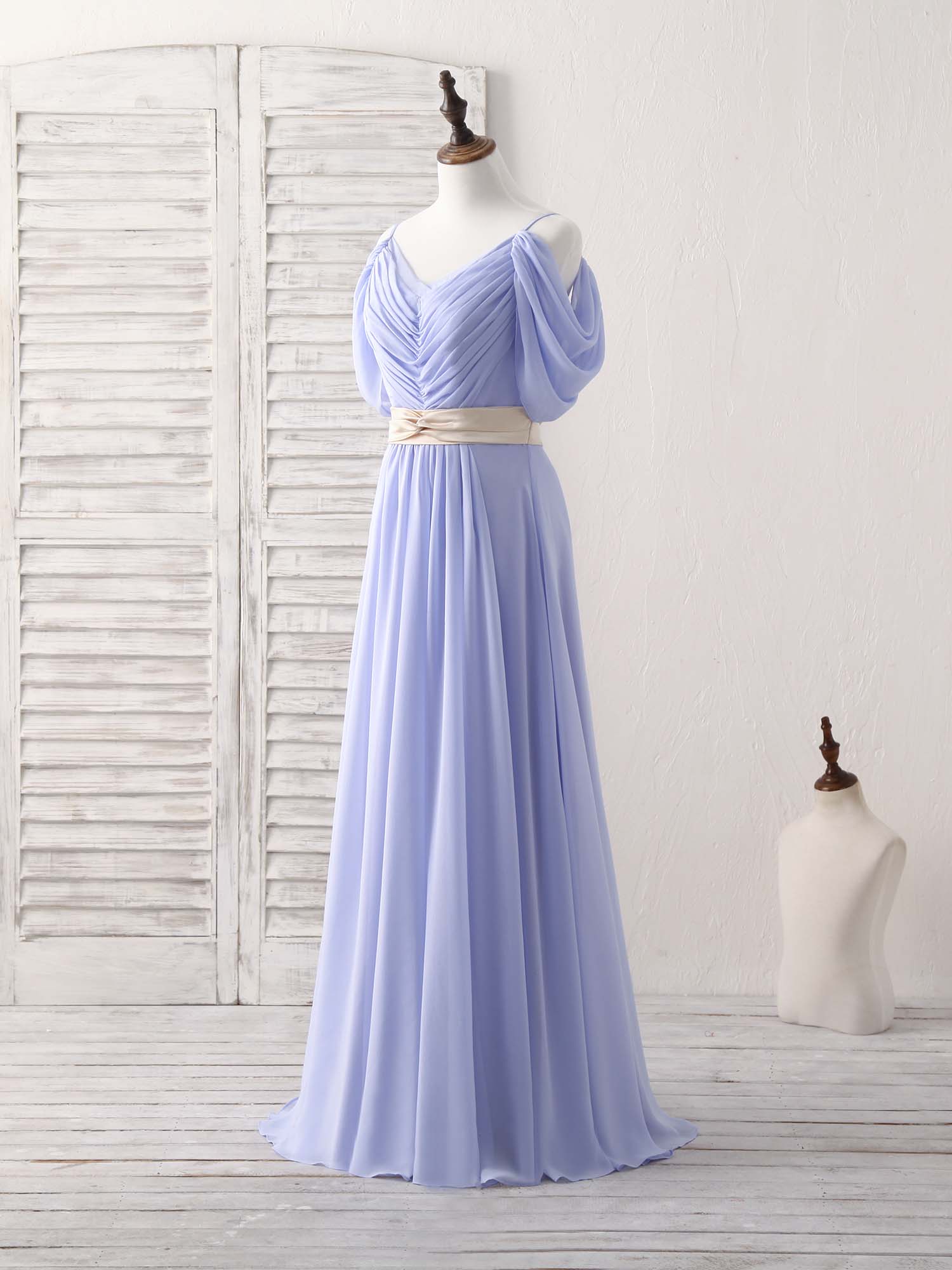 A-Line Off-the-Shoulder Floor-Length Chiffon Prom Dress with Ruched Bodice