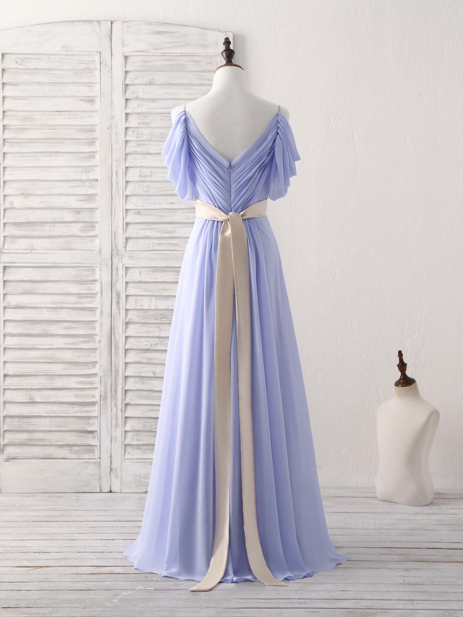 A-Line Off-the-Shoulder Floor-Length Chiffon Prom Dress with Ruched Bodice