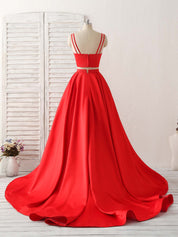 A-line Square Neck Floor-Length Satin Two-Piece Prom Dress with Double Spaghetti Straps