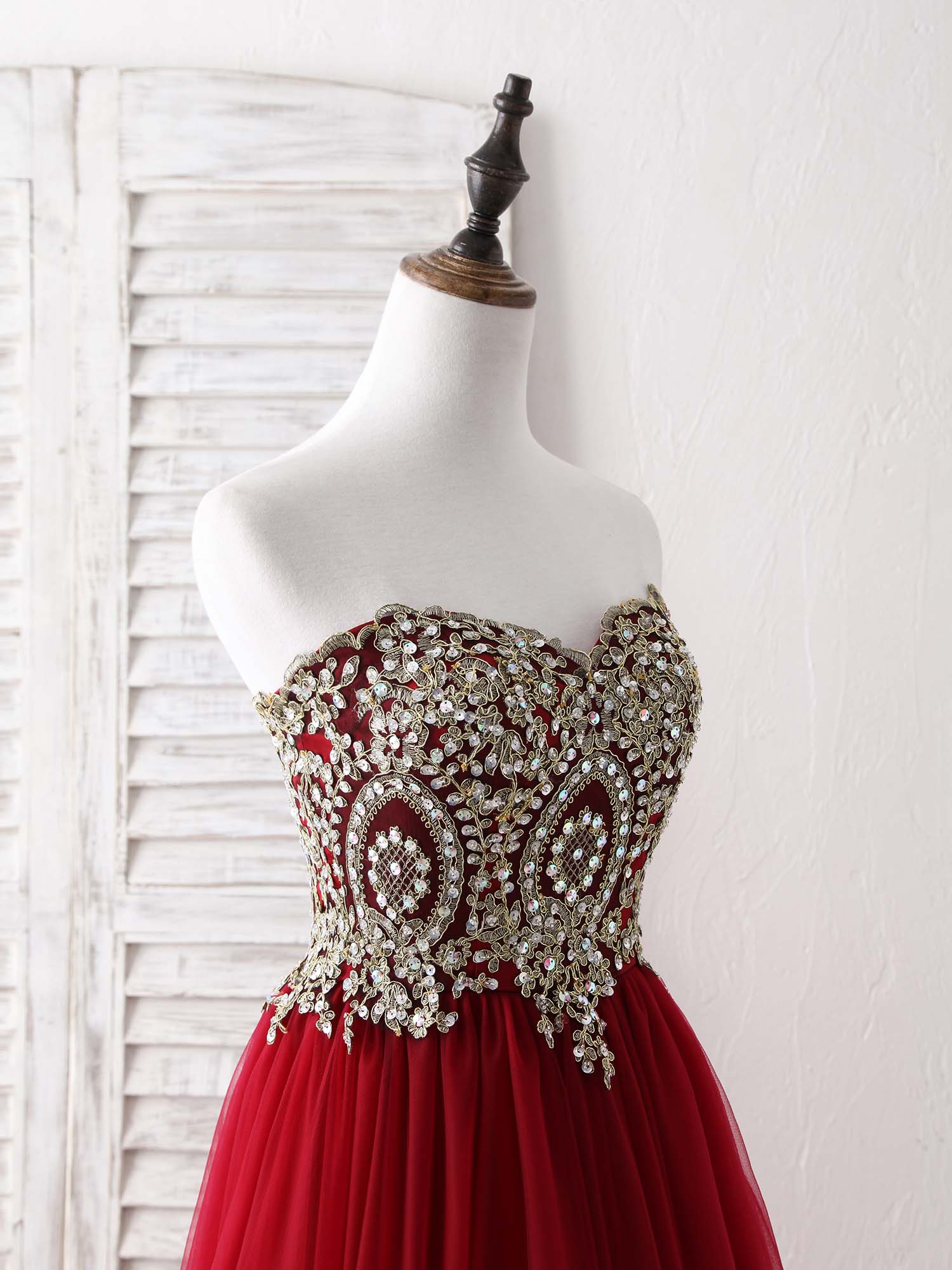 A-Line Sweetheart Neck Floor-Length Tulle Gown Prom Dress with Embellished Lace Bodice