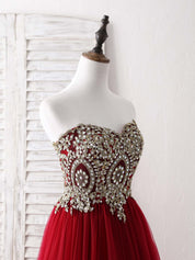 A-Line Sweetheart Neck Floor-Length Tulle Gown Prom Dress with Embellished Lace Bodice