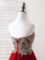 A-Line Sweetheart Neck Floor-Length Tulle Gown Prom Dress with Embellished Lace Bodice