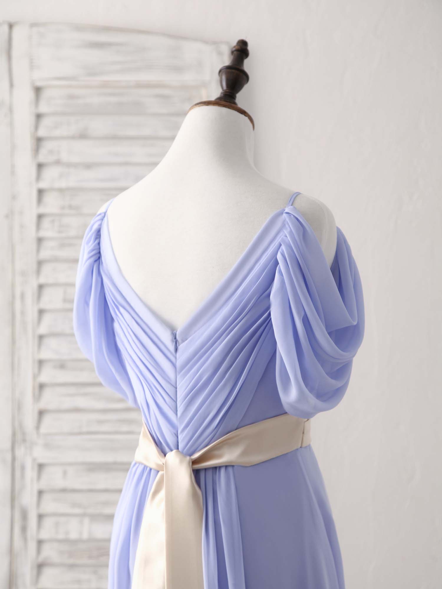 A-Line Off-the-Shoulder Floor-Length Chiffon Prom Dress with Ruched Bodice