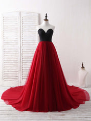 A-Line Sweetheart Neck Floor-Length Tulle & Satin Two-Tone Prom Dress
