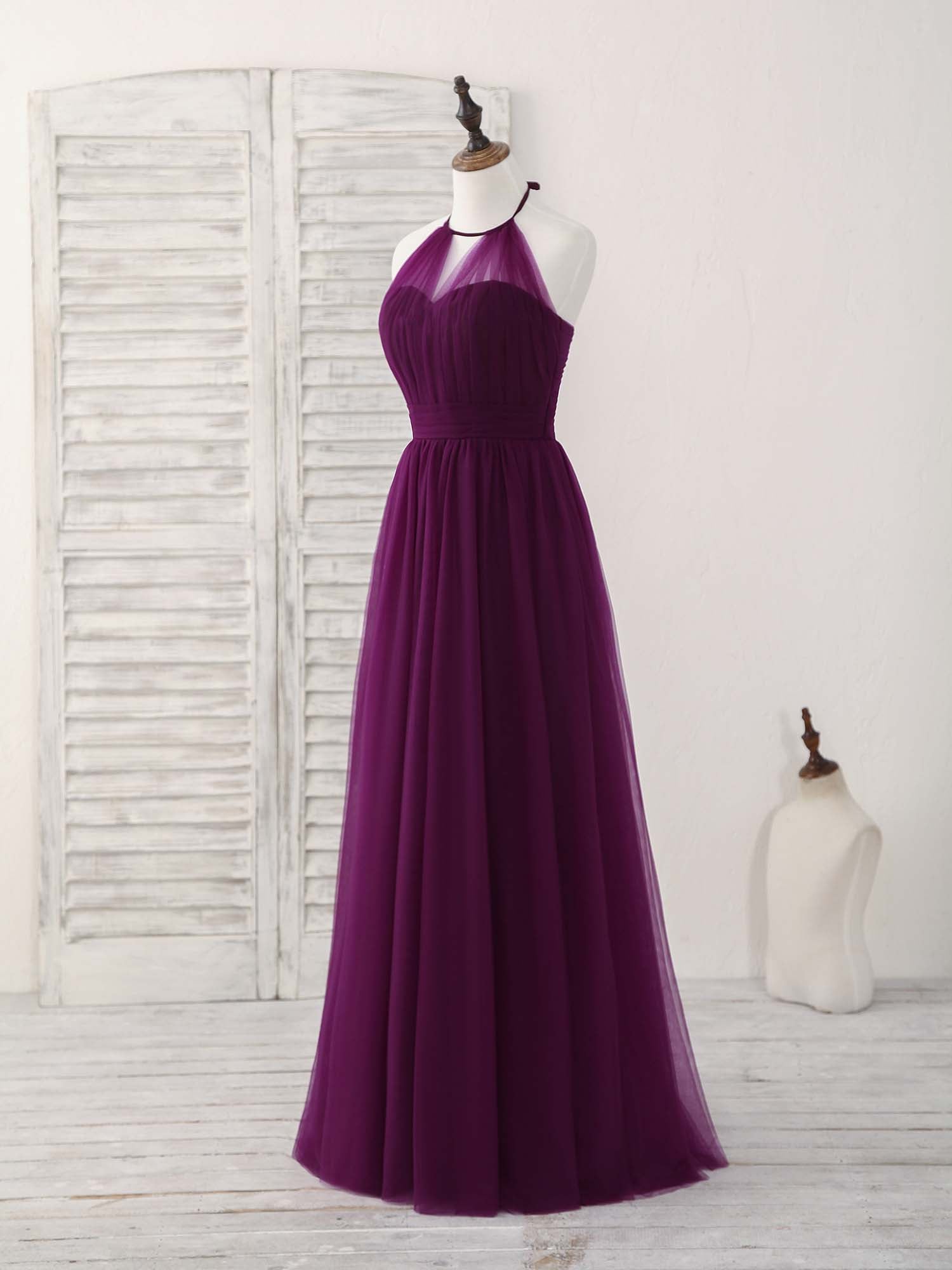 A-line Halter Neck Floor-Length Tulle Prom Dress with Sheer Overlay Bodice