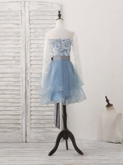 A-line Sweetheart Neck Short Tulle & Lace Homecoming Dress with Ribbon Waist