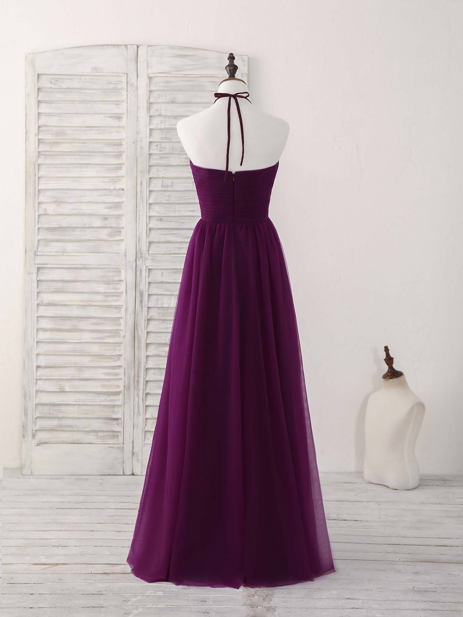A-line Halter Neck Floor-Length Tulle Prom Dress with Sheer Overlay Bodice