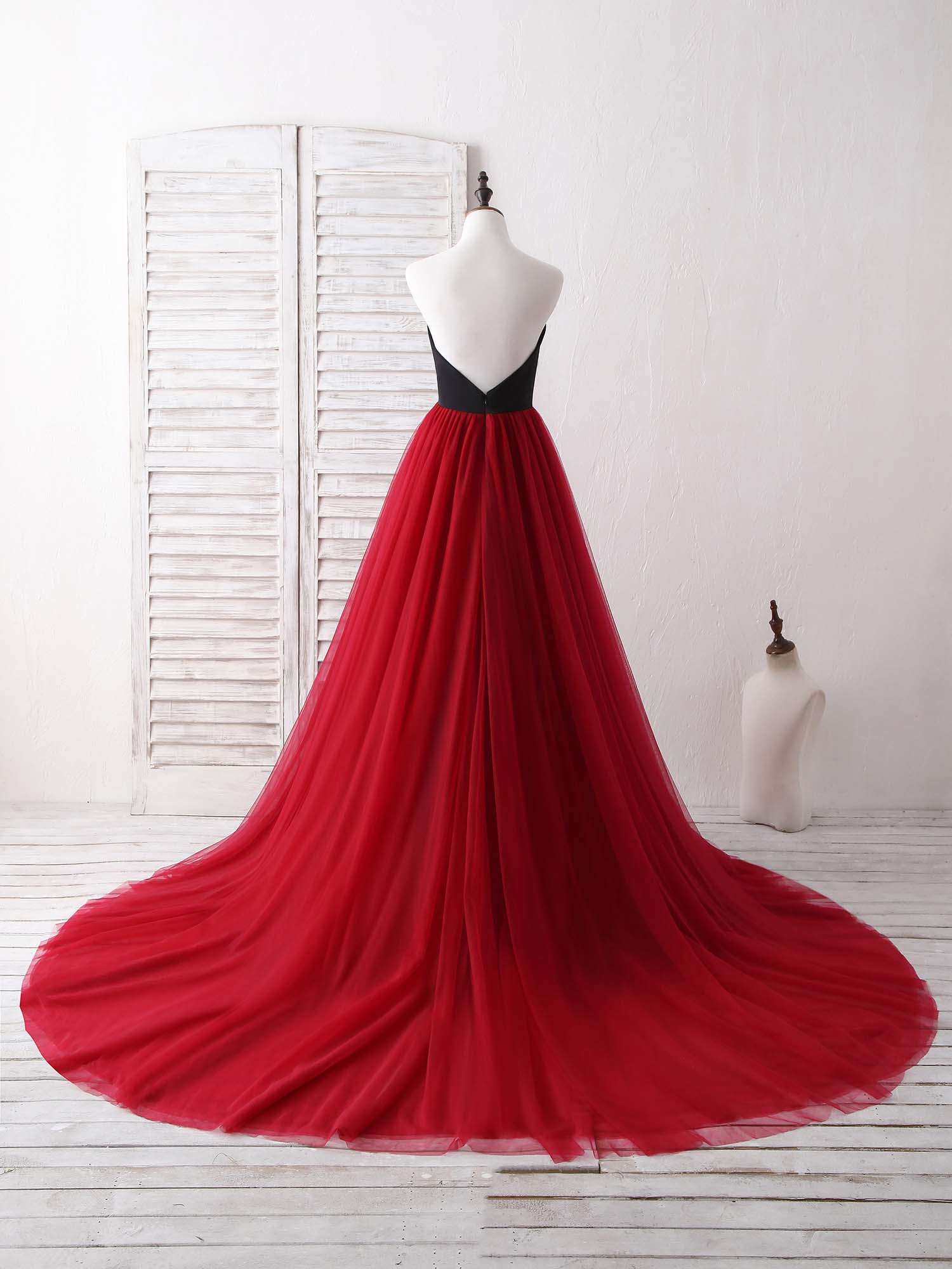 A-Line Sweetheart Neck Floor-Length Tulle & Satin Two-Tone Prom Dress