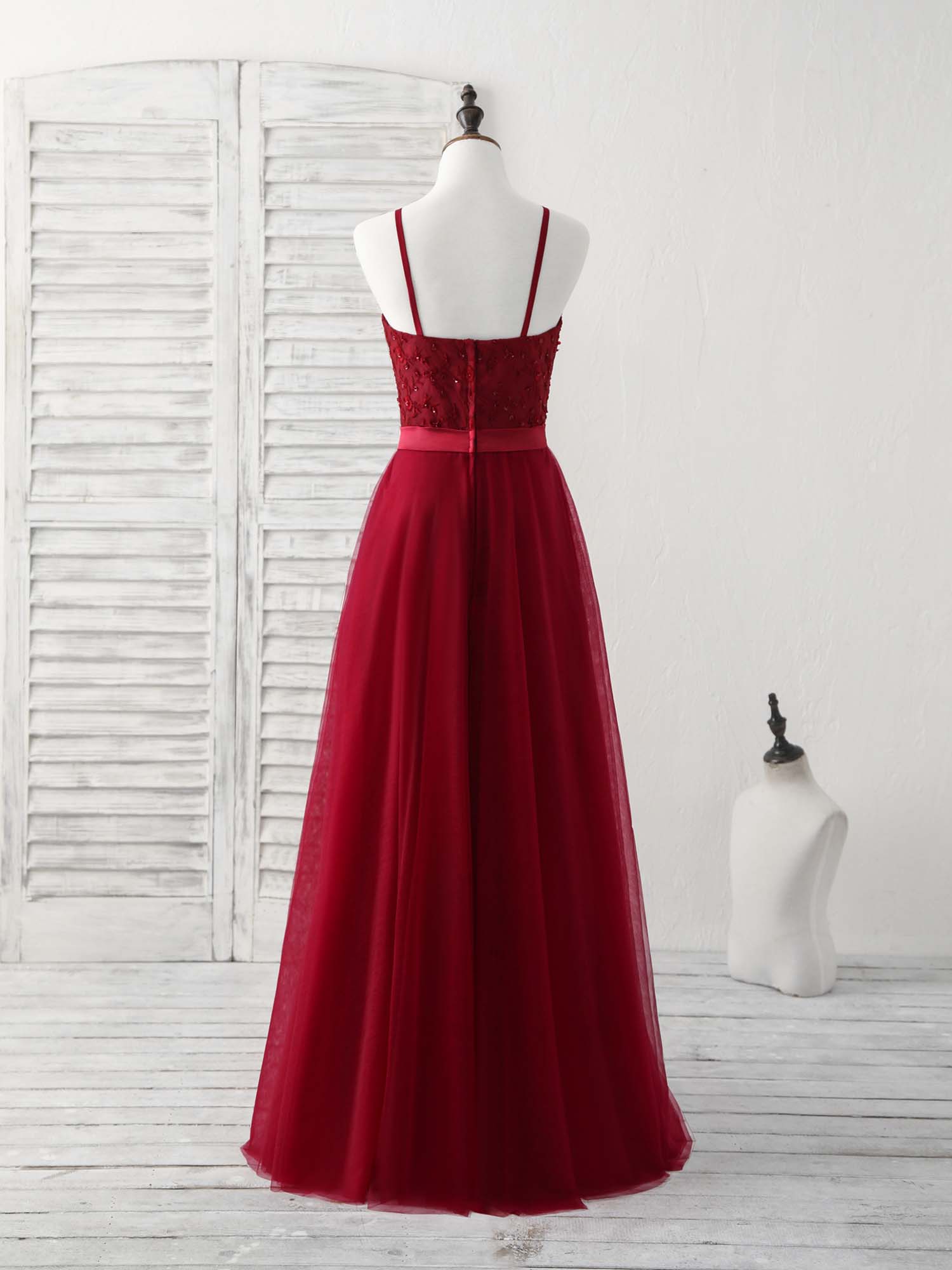 A-line Halter Neck Floor-Length Tulle Lace Prom Dress with Beaded Bodice