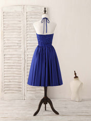 A-Line Halter Neck Knee-Length Satin Dress with Beaded Bodice Homecoming Dress