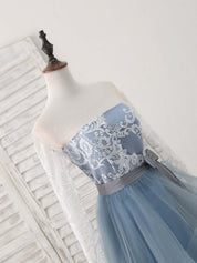 A-line Sweetheart Neck Short Tulle & Lace Homecoming Dress with Ribbon Waist