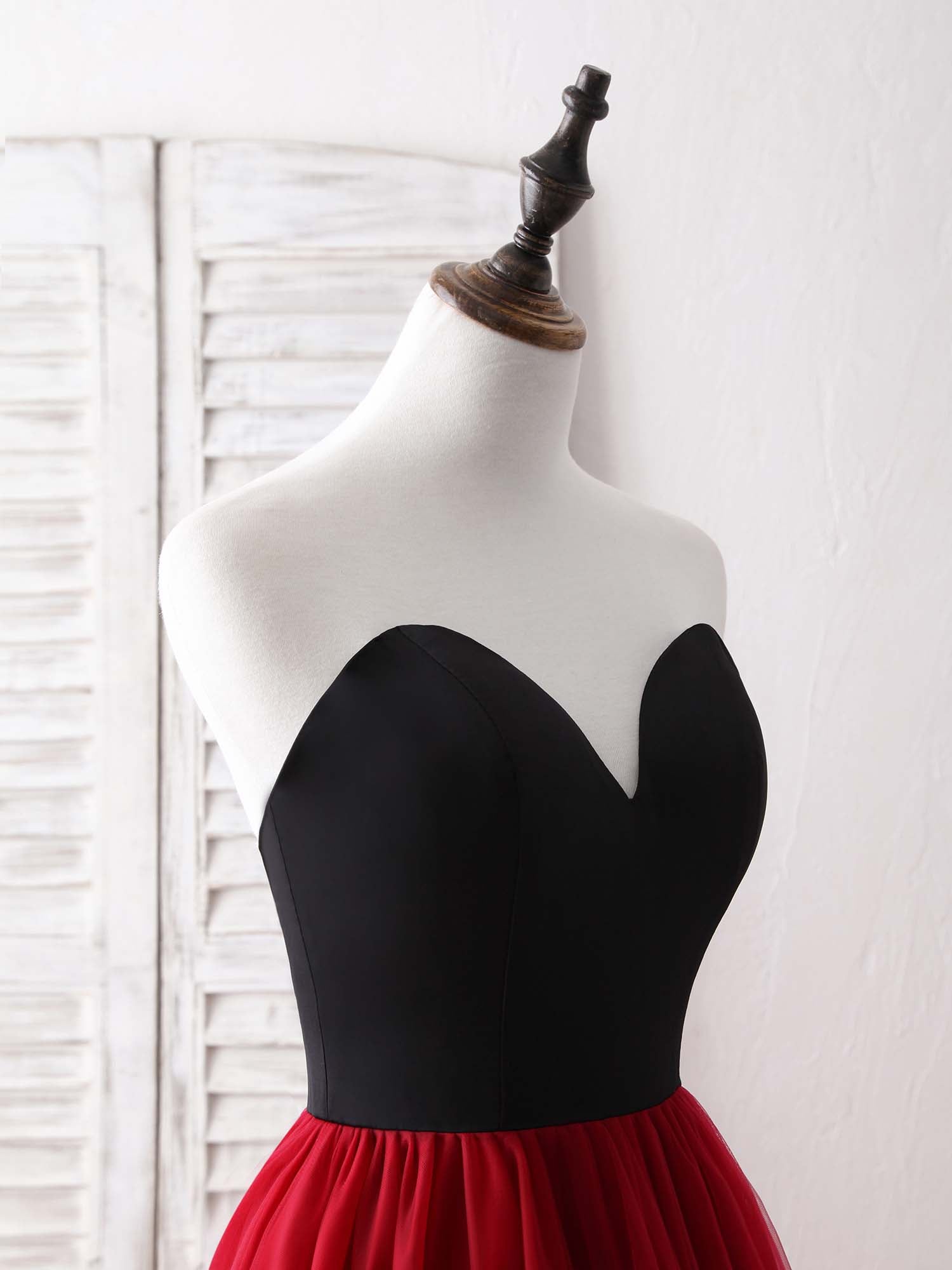 A-Line Sweetheart Neck Floor-Length Tulle & Satin Two-Tone Prom Dress