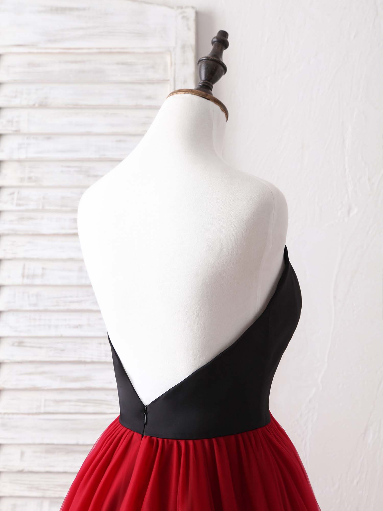 A-Line Sweetheart Neck Floor-Length Tulle & Satin Two-Tone Prom Dress