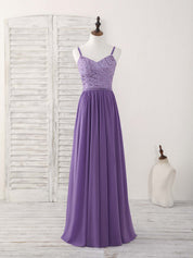 A-line Spaghetti Straps Floor-Length Chiffon & Lace Prom Dress with Ruched Lace Bodice