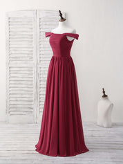 A-line Off-the-Shoulder Floor-Length Chiffon Prom Dress with Pleated Bodice