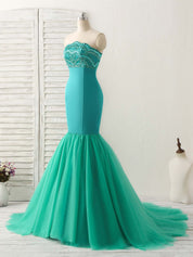Mermaid Strapless Floor-Length Satin & Tulle Dress with Beaded Bodice Prom Dress
