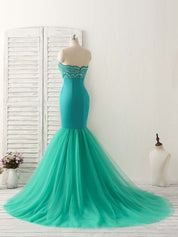 Mermaid Strapless Floor-Length Satin & Tulle Dress with Beaded Bodice Prom Dress