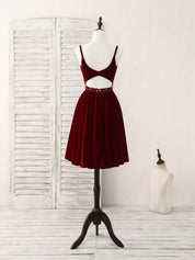A-Line V-Neck Knee-Length Velvet Homecoming Dress with Beaded Waist