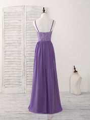 A-line Spaghetti Straps Floor-Length Chiffon & Lace Prom Dress with Ruched Lace Bodice