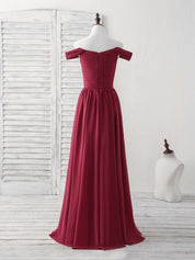 A-line Off-the-Shoulder Floor-Length Chiffon Prom Dress with Pleated Bodice