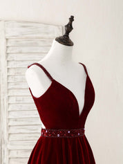 A-Line V-Neck Knee-Length Velvet Homecoming Dress with Beaded Waist